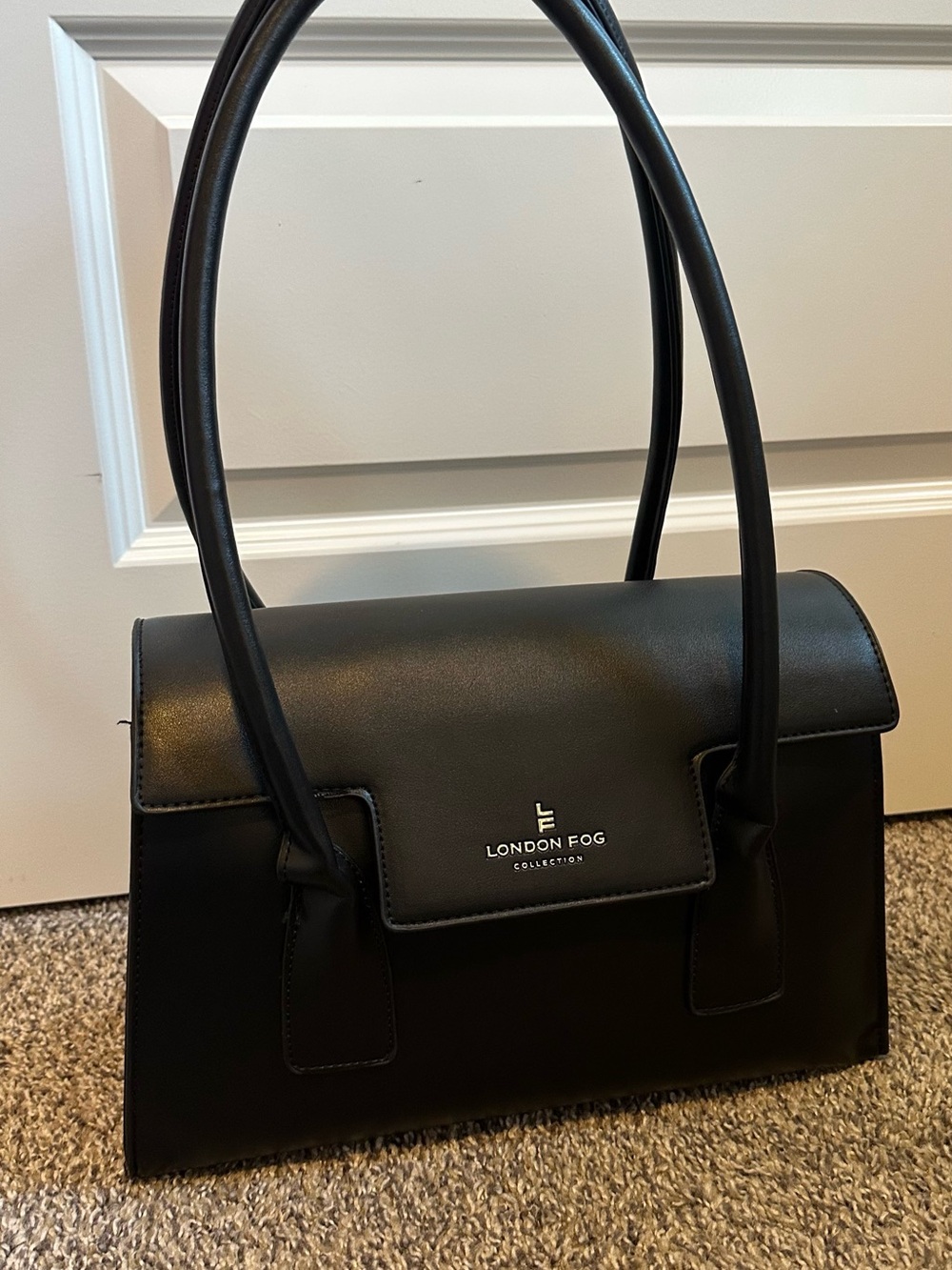 London Fog Black Structured Satchel with Top Handles